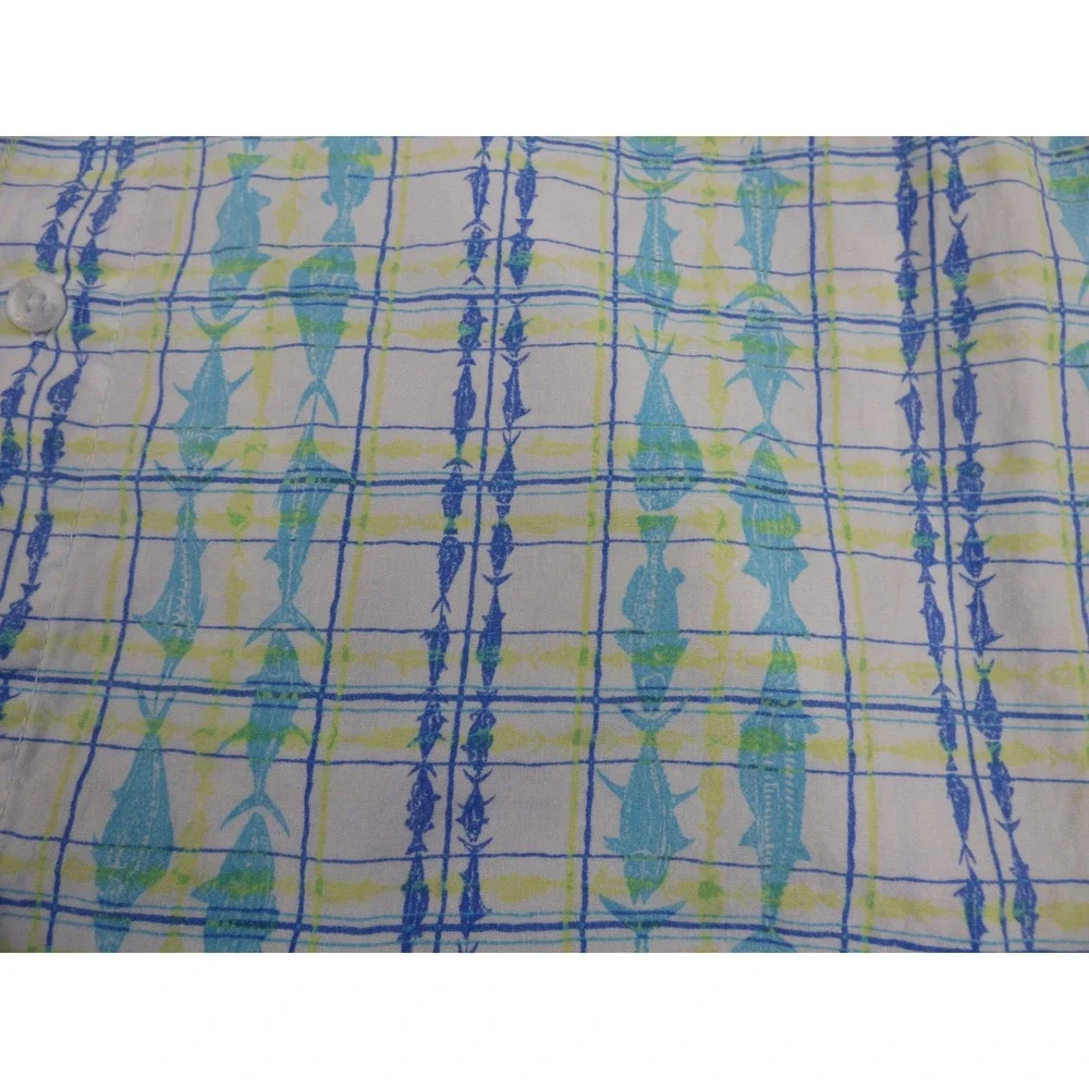 Columbia PFG Mens Blue Green Fish Print Short Sleeve Button Down Shirt XL - Picture 5 of 9